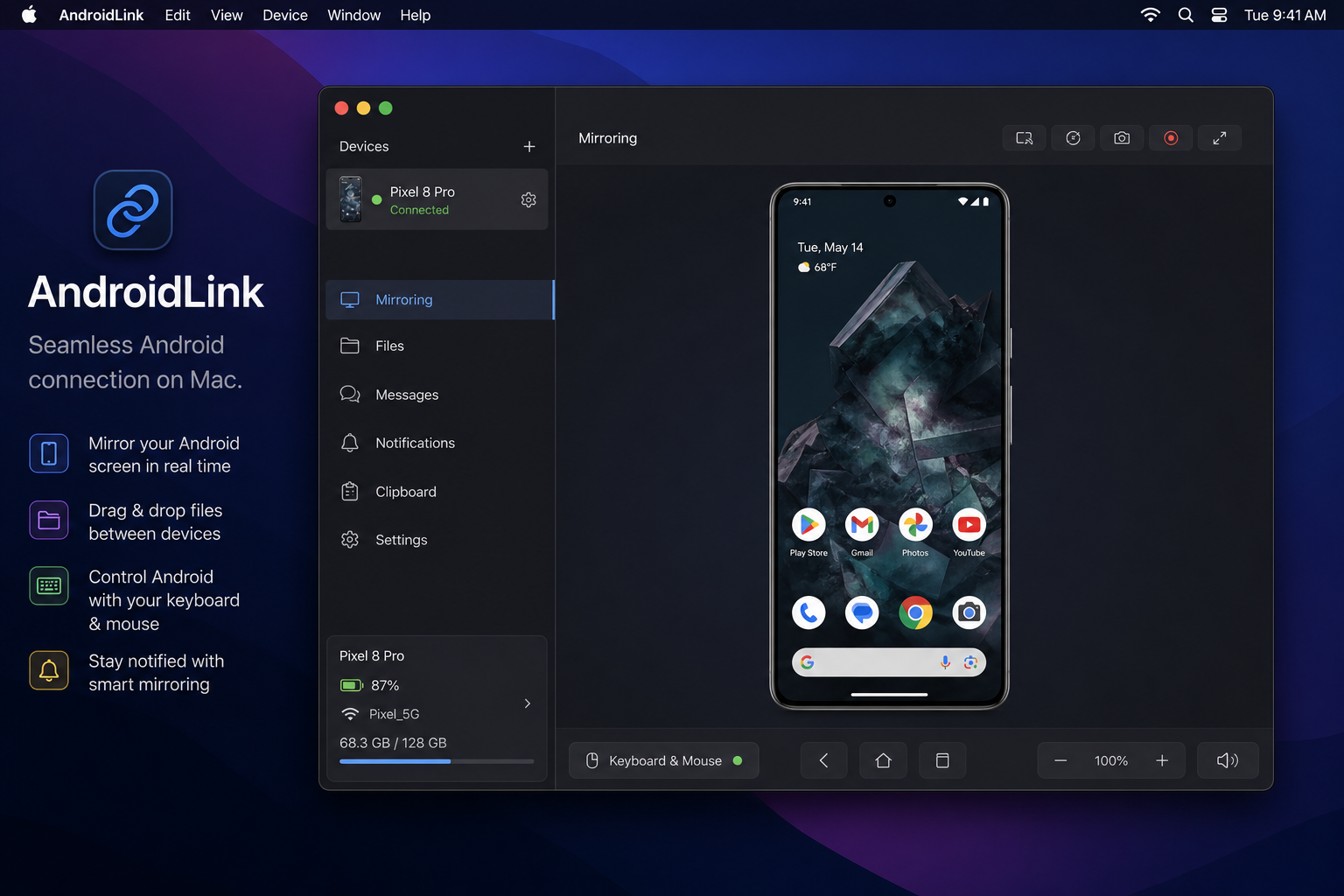 AndroidLink mirroring an Android device on Mac